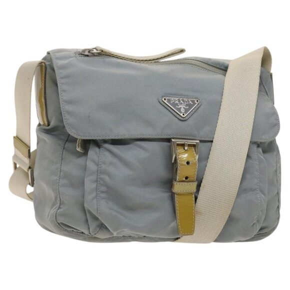 PRADA Shoulder Bag Nylon Light Blue Silver Auth - Picture 1 of 16
